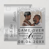 シルバーグレー ユニーク おふたりの写真で Save The Date ポストカード (正面/裏面)