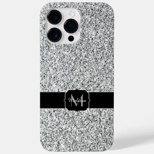 シルバーグレー ライトグリッター スパークル モノグラム Case-Mate iPhoneケース (裏面)
