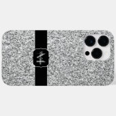 シルバーグレー ライトグリッター スパークル モノグラム Case-Mate iPhoneケース (裏面 (横))