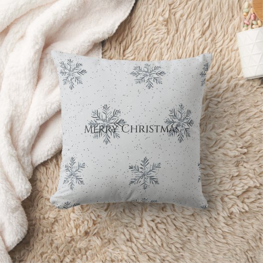 シルバーグレー 冬の雪の結晶 クリスマス クッション (ブランケット)