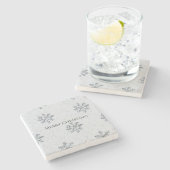 シルバーグレー 冬の雪の結晶 クリスマス ストーンコースター (横)