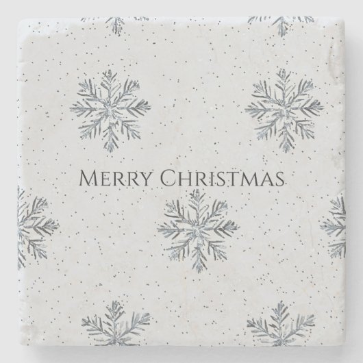 シルバーグレー 冬の雪の結晶 クリスマス ストーンコースター (正面)