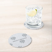 シルバーグレー 冬の雪の結晶 クリスマス ラウンドペーパーコースター (インサイチュ)
