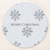 シルバーグレー 冬の雪の結晶 クリスマス ラウンドペーパーコースター (正面)