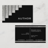 シルバーグレー、黒の垂直ストライプ作家 名刺 (正面/裏面)
