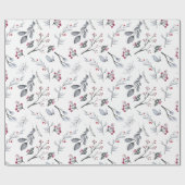 シルバーグレ葉イズと小枝と赤い果実 ラッピングペーパー (フラット)