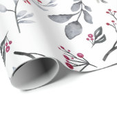 シルバーグレ葉イズと小枝と赤い果実 ラッピングペーパー (ロールコーナー)