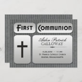 シルバーグ男らしレーピンストリペス第1回コミュニオン 招待状 (正面/裏面)
