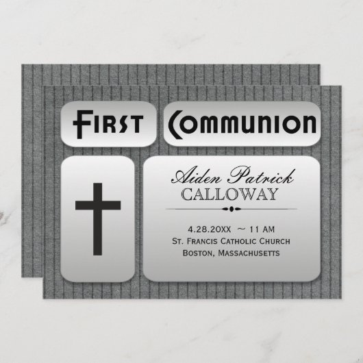 シルバーグ男らしレーピンストリペス第1回コミュニオン 招待状 (正面/裏面)