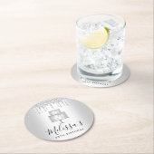 シルバーケーキのグリッターが滴るエレガントでガーリーなグリッター パーティー ラウンドペーパーコースター (インサイチュ)