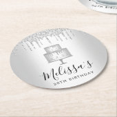 シルバーケーキのグリッターが滴るエレガントで女の子らしい豪華パーティー ラウンドペーパーコースター (アングル)