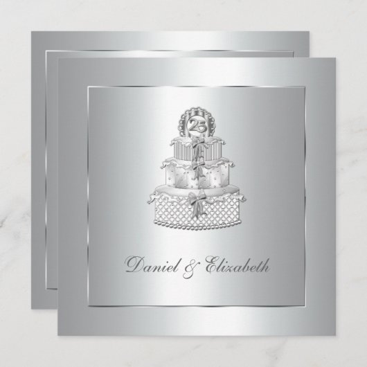 シルバーケーキ 25周年結婚記念日パーティー 招待状 (正面/裏面)