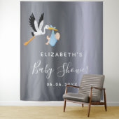 シルバーコウノトリ青の少年の赤ちゃんシャワー タペストリー (インサイチュ)