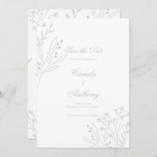 シルバーコーナーフローラルボーホーウェディング 招待状 (正面/裏面)