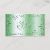 シルバーコーナー華美イニシャルシック発光グリーン 名刺 (正面)
