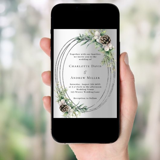 シルバーコーンは緑の冬の結婚式 招待状