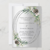 シルバーコーンは緑の冬の結婚式 招待状 (正面)