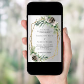 シルバーコーンパイン緑の金ゴールド幾何結婚の 招待状