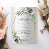 シルバーコーンパイン緑の金ゴールド幾何結婚の 招待状