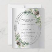 シルバーコーン緑の冬の結婚式の招待状 (正面)