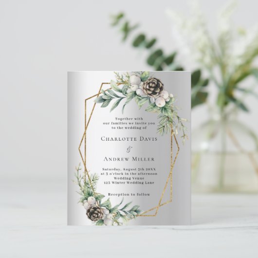 シルバーコーン緑の幾何学的結婚式招待状 (スタンド正面)