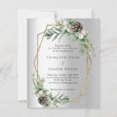 シルバーコーン緑の幾何学的結婚式招待状 (正面)