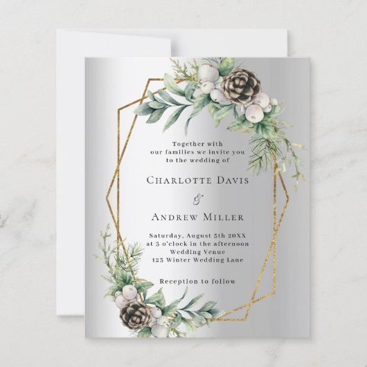 シルバーコーン緑の幾何学的結婚式招待状 (正面)