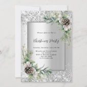 シルバーコーン緑葉のクリスマスパーティー 招待状 (正面)