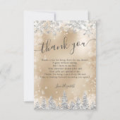 シルバーゴールドのホイル スノー パイン ウィンター ブライダル シャワー サンキューカード (正面)