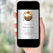 シルバーゴールドの飾り玉を使ったヴィンテージクリスマスパーティー 招待状