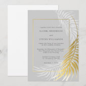 シルバーゴールド ウェディングトロピカルグリーン招待状 招待状 (正面/裏面)