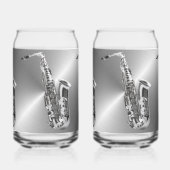 シルバーサクソフォンプリント16oz缶グラス ガラス缶 (左)