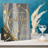 シルバーサテンと金ゴールドの感謝してい花あなた フォトプラーク (側面)