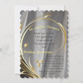 シルバーサテンと金ゴールドの花の記念日 招待状 (正面)