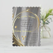 シルバーサテンと金ゴールドの花の記念日 招待状 (スタンド正面)