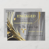 シルバーサテンと金ゴールドの花の輝き インビテーションポストカード (正面/裏面)