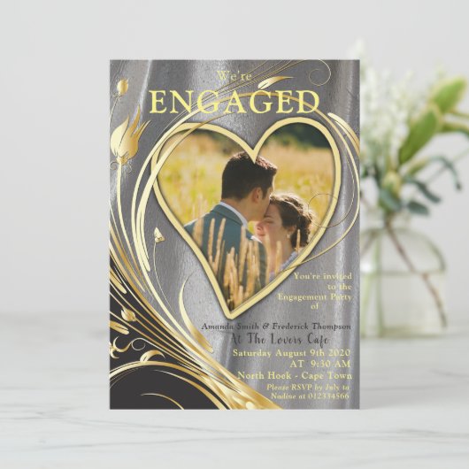 シルバーサテンと金ゴールドの花の輝き 招待状 (スタンド正面)