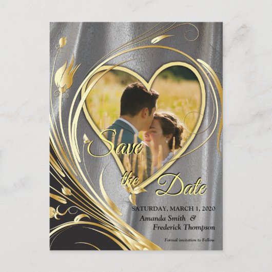 シルバーサテンと金ゴールドの花の輝き 案内ポストカード (正面)