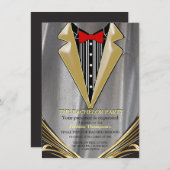 シルバーサテンと金ゴールドフラワーバーターへの招待 (正面/裏面)