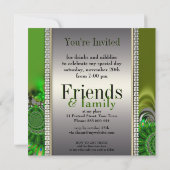 シルバーサテングリーンスワール誕生日パーティーの招待 招待状 (裏面)