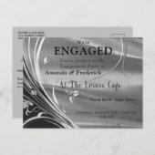 シルバーサテン&フラワーきらめく婚約 インビテーションポストカード (正面/裏面)