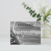 シルバーサテン&フラワーきらめく婚約 インビテーションポストカード (スタンド正面)