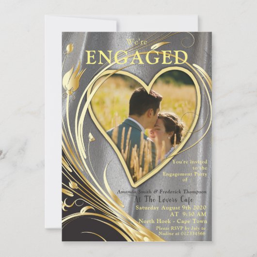 シルバーサテン&金ゴールドフラワースプレンダー 招待状 (正面)