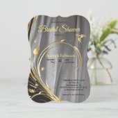 シルバーサテン&金ゴールドフラワーブライダルシャワー 招待状 (スタンド正面)