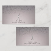 シルバーサロンスタイリストシザーズピンクグリッタースパークル 名刺 (正面/裏面)