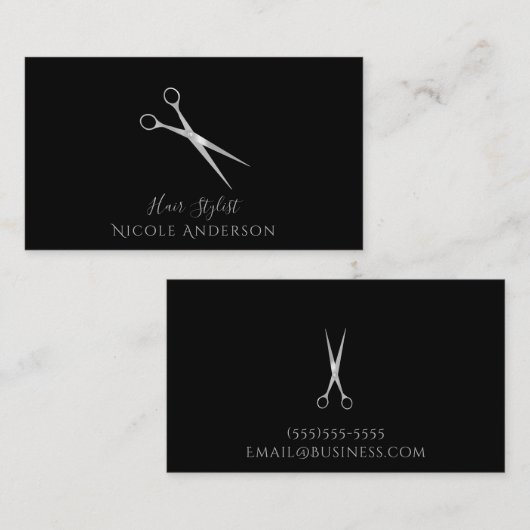 シルバーサロン美容師はさみシック任意の色 名刺 (正面/裏面)