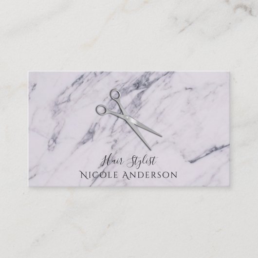 シルバーサロン美容師シザーズグレイ大理石 名刺 (正面)