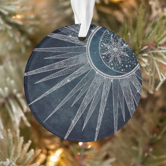 シルバーサンエレガントムーンドゥードルマンダラブルーデザイン オーナメント (ツリー)