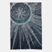 シルバーサンエレガントムーンドゥードルマンダラブルーデザイン キッチンタオル (縦)