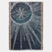 シルバーサンエレガントムーンドゥードルマンダラブルーデザイン スローブランケット (正面縦)